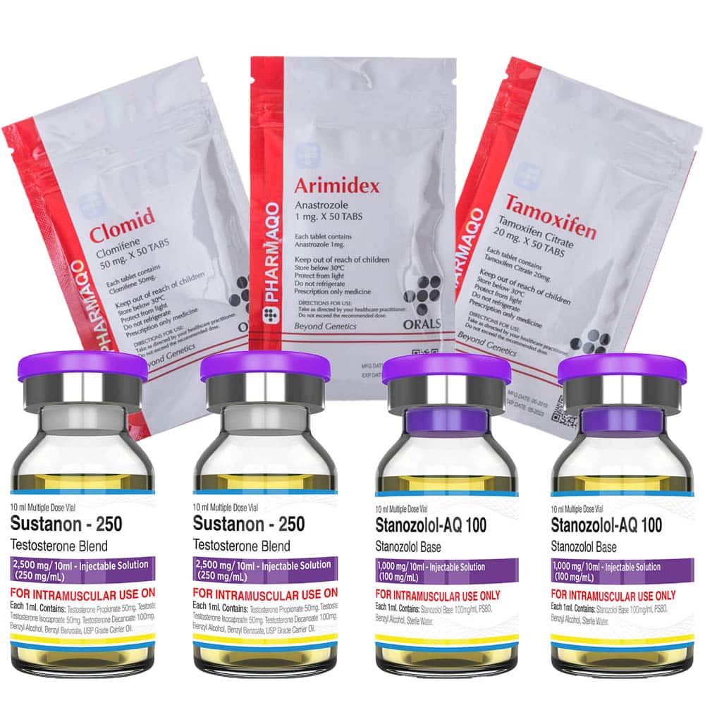 Pakket voor spiermassaopbouw: Injecteer Sustanon Stanozolol gedurende 8 weken (Pharmaqo Labs)
