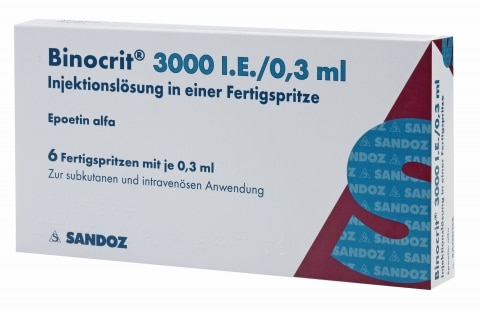 Binocrit 3000 IE 0,3 ml. 6 Oplossing voor injectie in voorgevulde spuiten Epoetin Alfa Sandoz