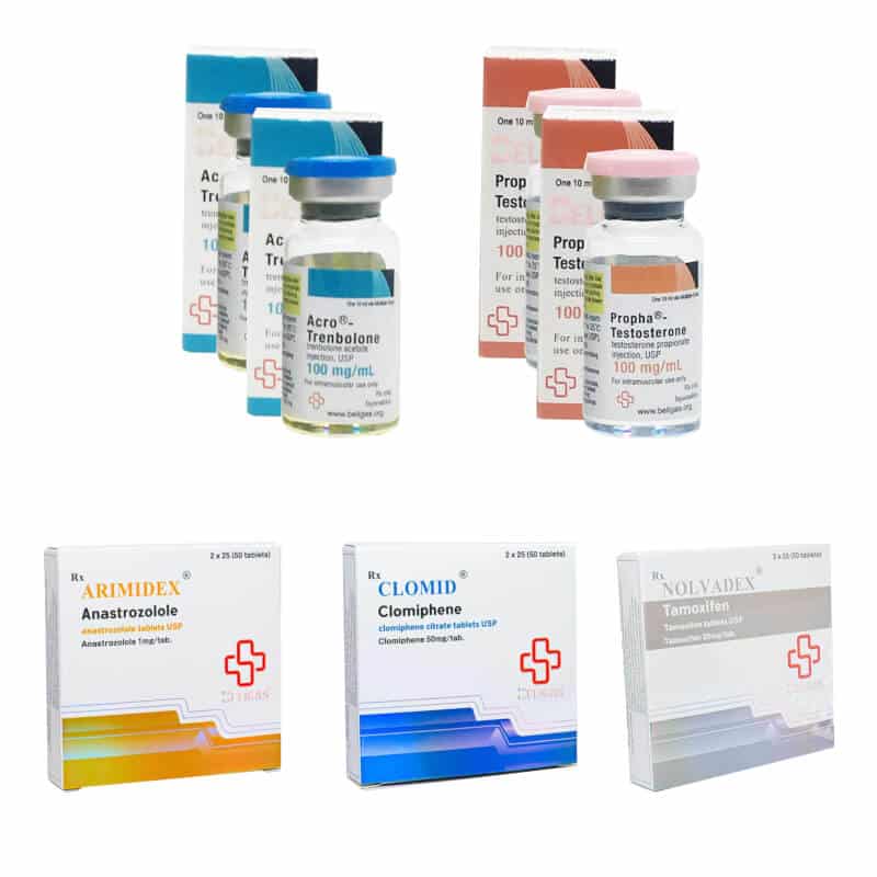 Pakket voor spiergroei: Testosteronpropionaat + Treenbergolonacetaat + PCT (6 weken) Beligas Pharmaceuticals International