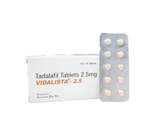 Vidalista 2,5 mg Tadalafil tabletten, 100 stuks, verkrijgbaar bij een apotheek in de EU.