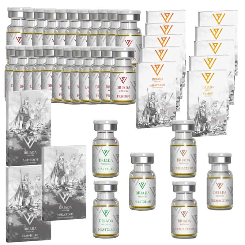 EXTREEM DROGE MASSA-OPBOUW PAKKET Testosteron, Trenbolon A, Mastprotein, Anavar, Winstrol Oraal 16 weken DRIADA